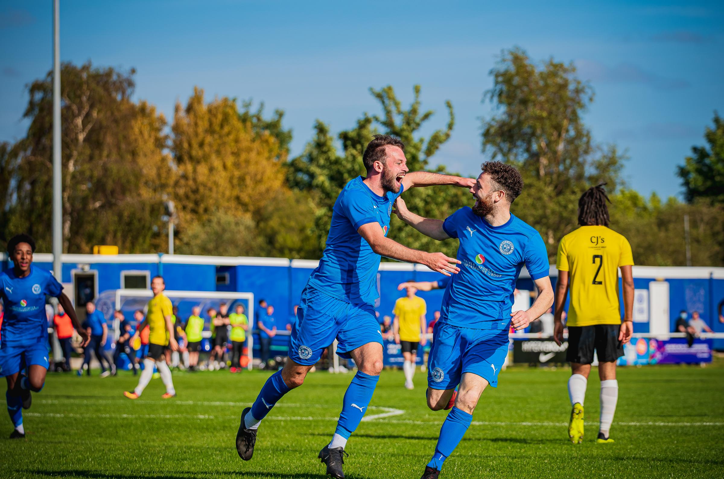 Warrington Rylands beat Clitheroe in the FA Cup last season. Ste Milne is pictured here celebrating the winning goal. Picture by Mark Percy