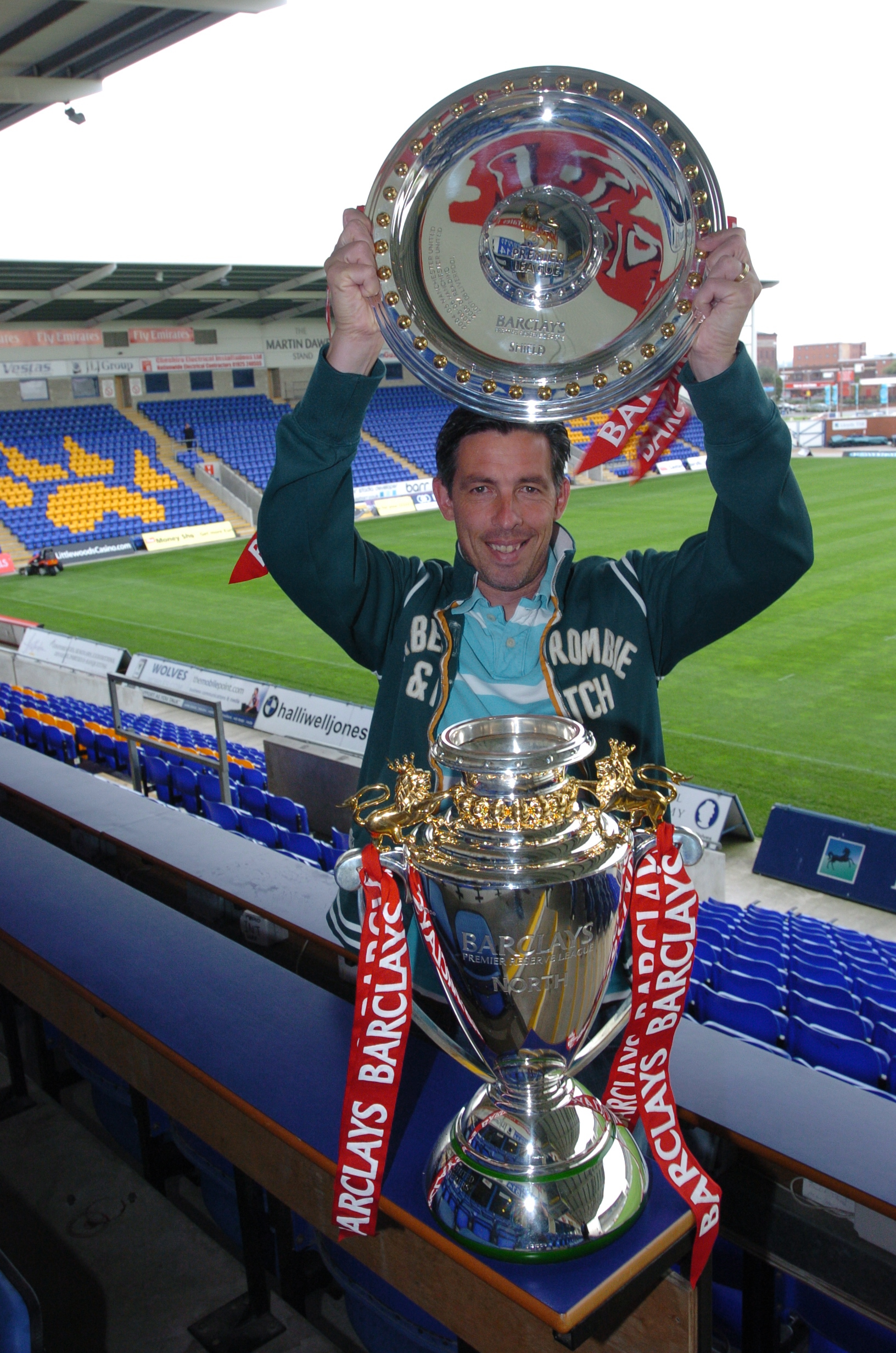 2008: Liverpool Reserves manager Gary Ablett celebrates a championship-winning league campaign played at The Halliwell Jones Stadium