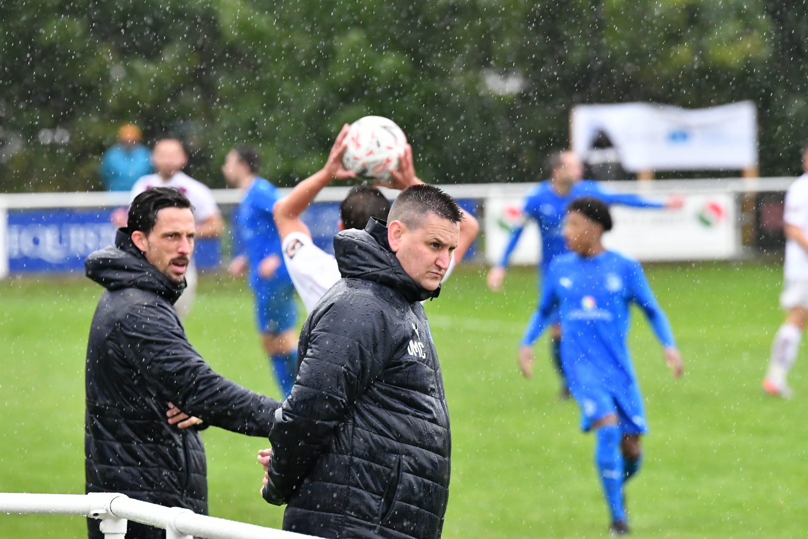 Fraser Ablett on the touchline with Blues boss Dave McNabb. Picture by Mark Percy