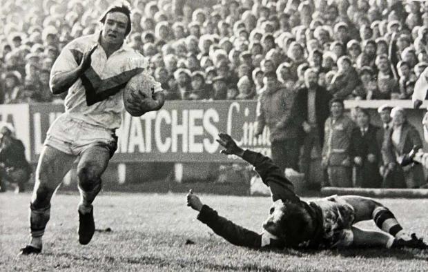 Warrington Guardian: A John Bevan try against Barrow in the 1981 John Player Trophy Final at Central Park, Wigan