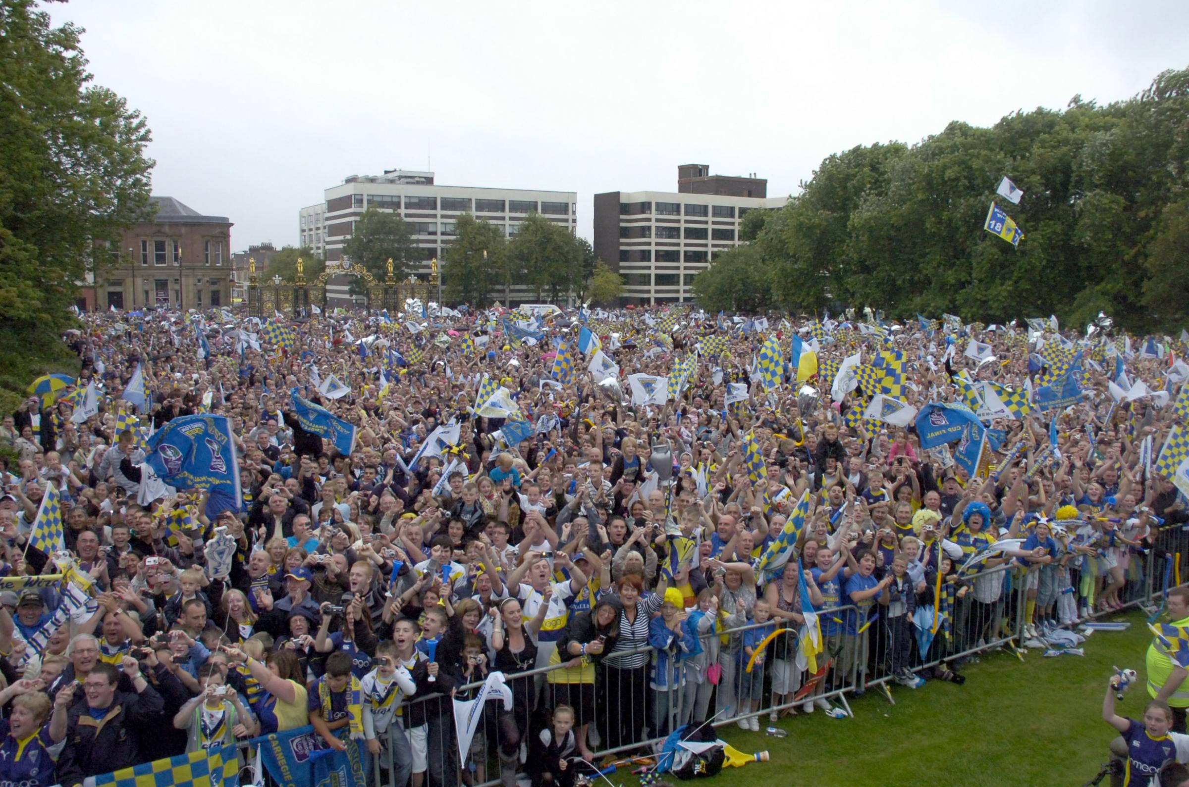 2009: Gathered at the Town Hall for the Warrington Wolves Challenge Cup homecoming