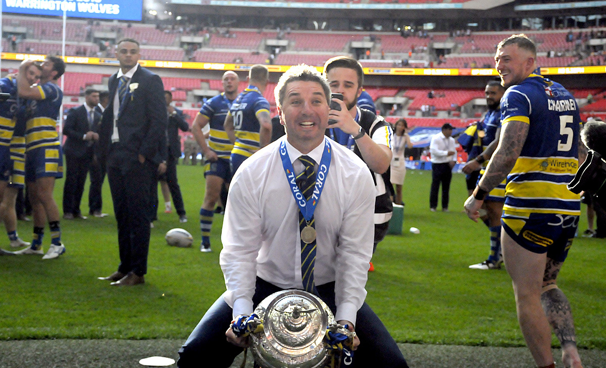 Steve Price lifts the Challenge Cup following 2019s Wembley win over St Helens. Picture by Mike Boden