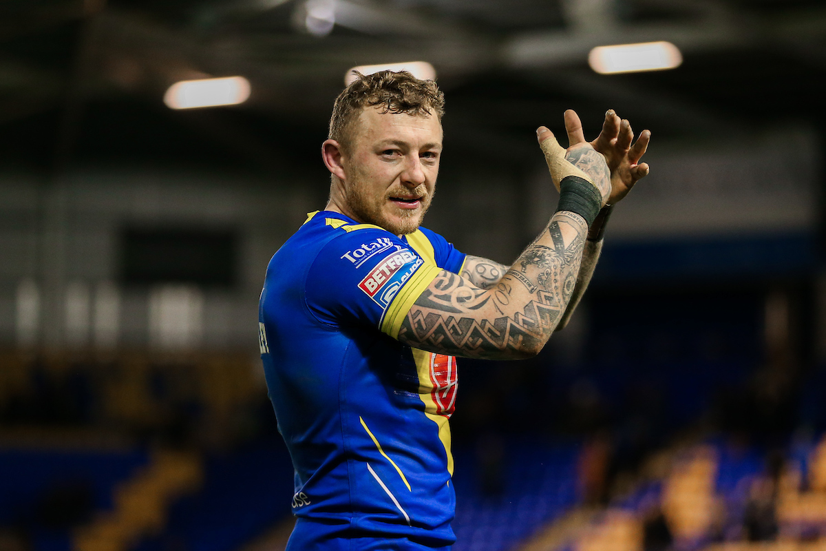 Josh Charnley salutes the Wire fans post-match. Picture by SWPix.com