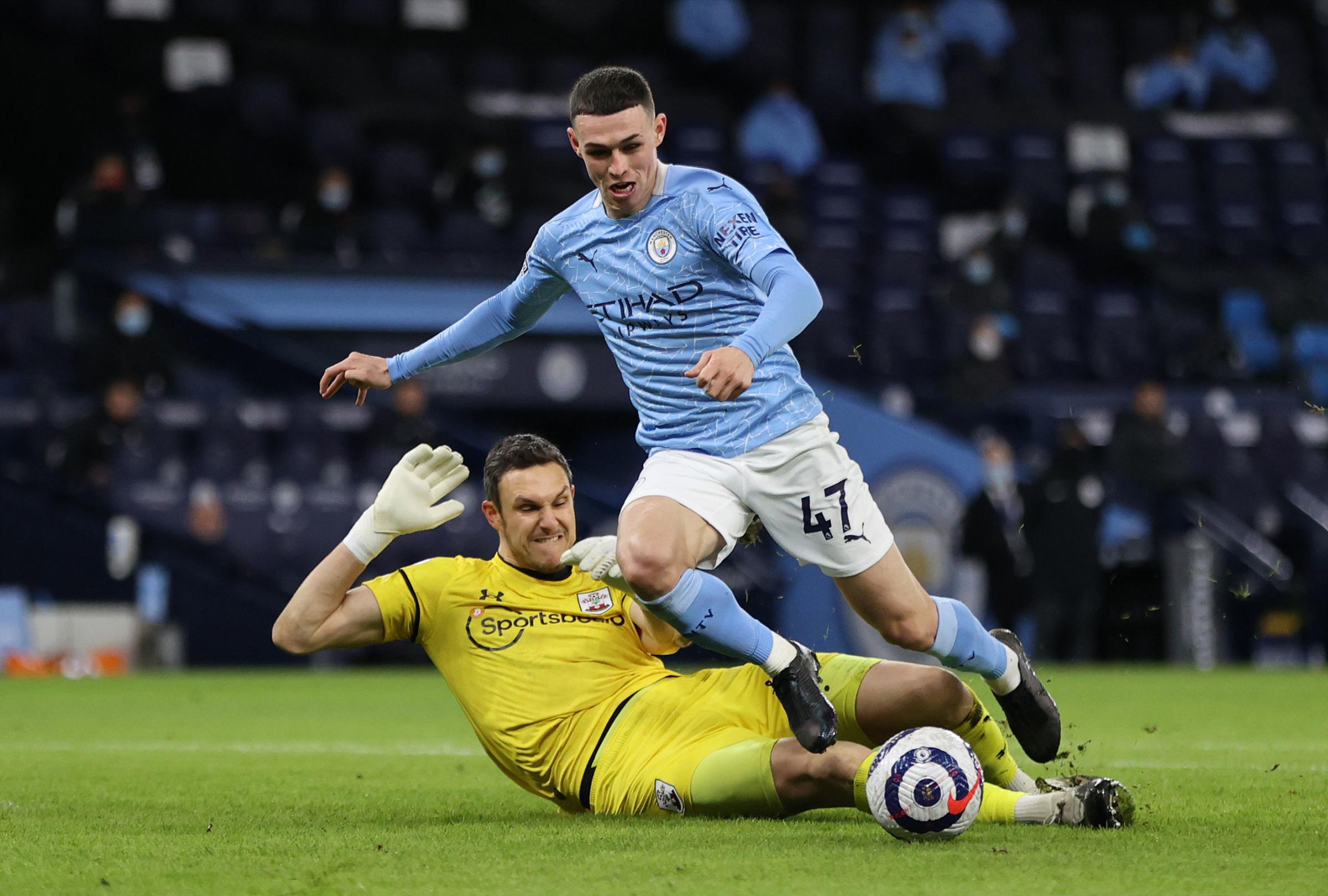 Phil Foden in action for Manchester City against Southampton on Wednesday. Picture by PA Wire