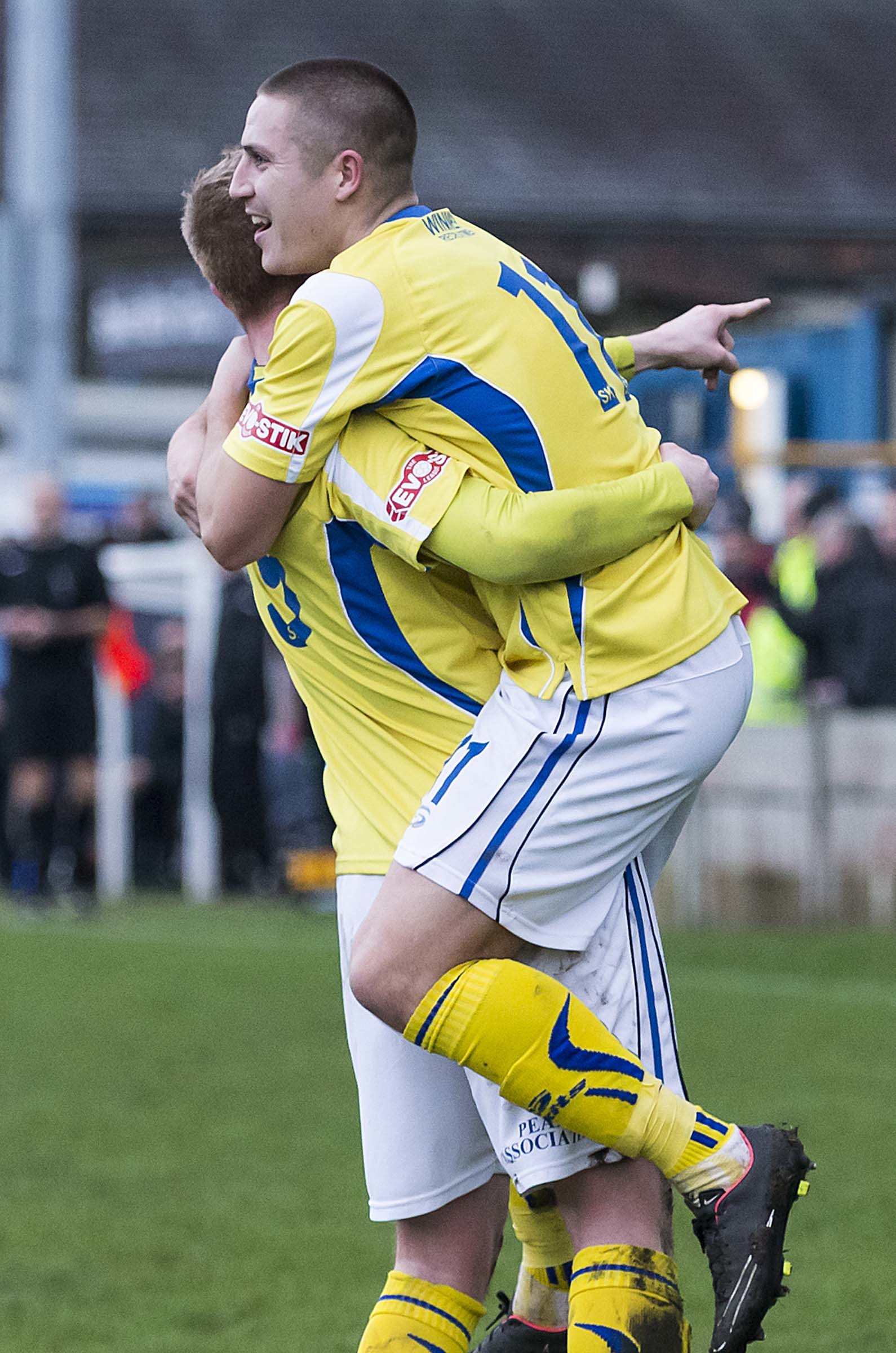 Celebrations following a goal in the 5-0 win over Clitheroe in September 2015. Picture by John Hopkins