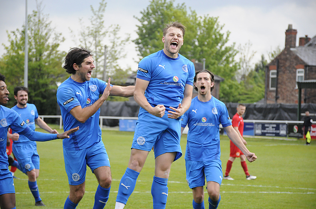 Elliott Nevitt celebrates scoring from the spot against Walsall Wood. Picture by Mike Boden