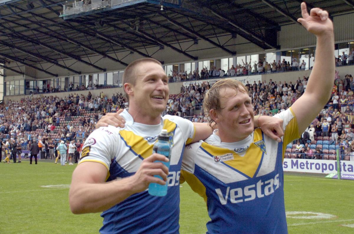 Delight for Chris Hicks and Ben Westwood after beating Catalans in 2010. Picture by Mike Boden