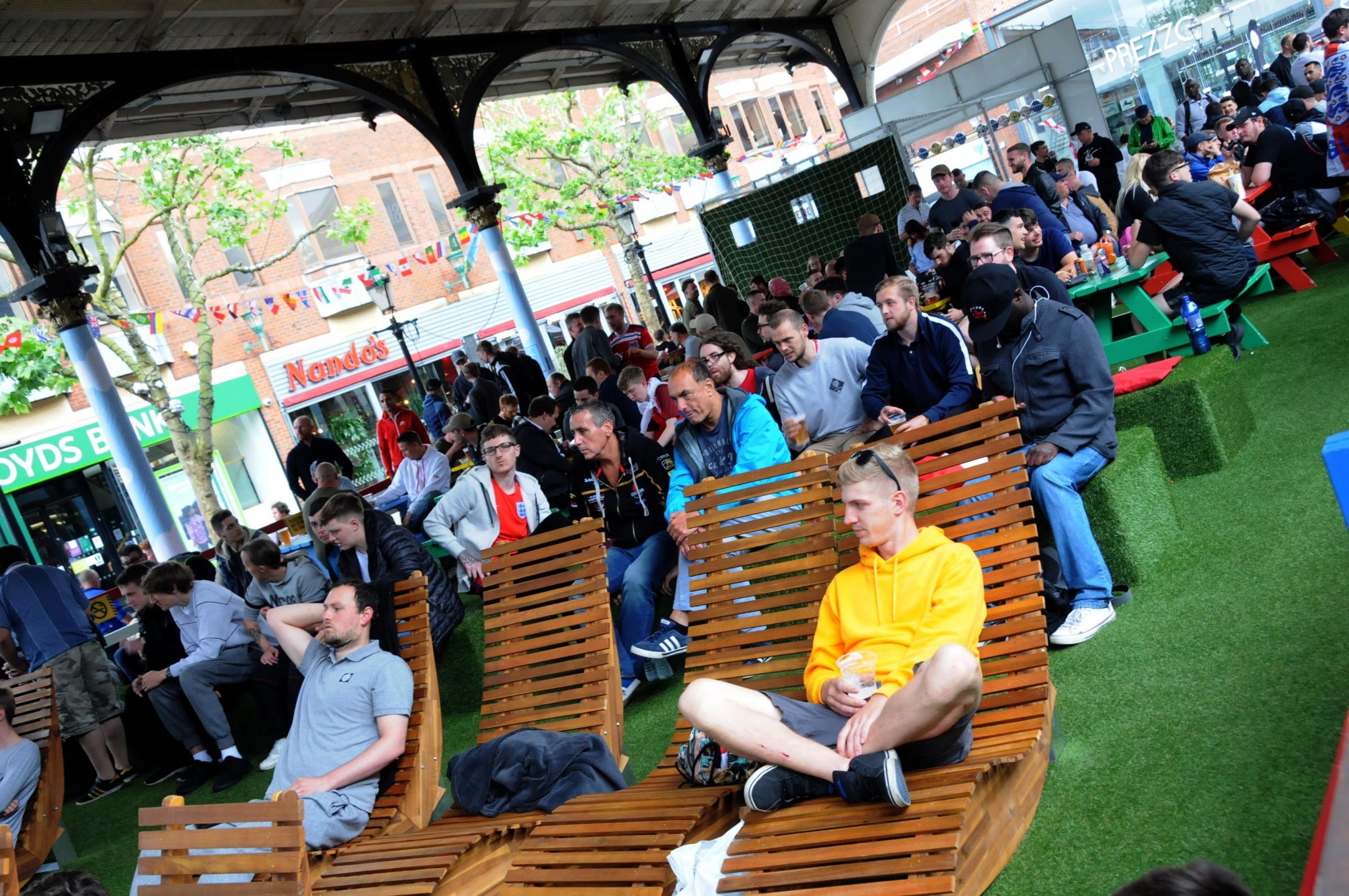 Golden square big screen up for world cup England supporters watch Tunisia Game.