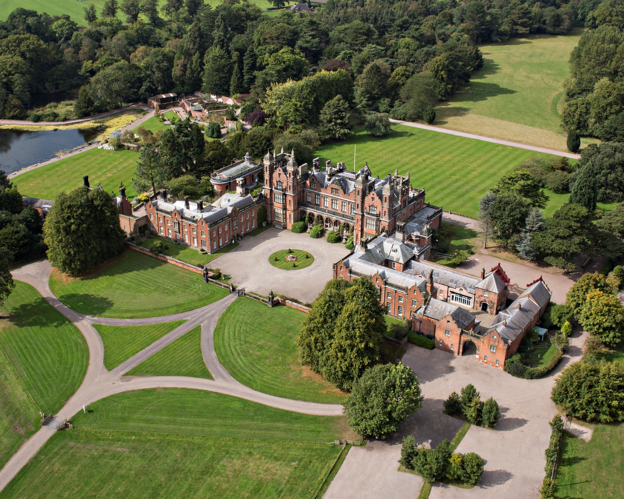 An aerial view of Capesthorne Hall