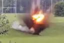 The controlled explosion on fields next to Dundalk Road in Widnes (Video: Hannah Spencer)