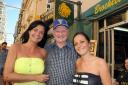 Harry Crank with daughter Sue, left, and grandaughter Amy in 2013 outside Le Wembley Bar in Canet Plage, south of France, while visiting the area to support Warrington Wolves' game against Catalans Dragons. Picture: Mike Boden