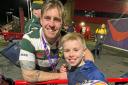 Jake Garton, 9, meeting Australian superstar and Rugby League World Cup winner Cameron Munster outside Old Trafford after the showpiece final against Samoa