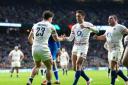 England's Henry Arundell is congratulated on his try by Alex Mitchell in the 31-14 win against Italy at Twickenham in the Guinness Six Nations. Picture: PA Wire