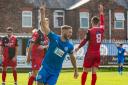 James Baillie celebrates scoring Warrington Rylands' winner against Stockton Town