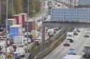 Scenes of traffic on the M62 following a crash