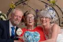 Libby and Tony Mannion-O'Keeffe with Libby's mum Jean Mannion after their wedding ceremony at Belong Warrington