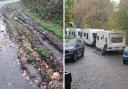 Grass was churned up by caravans as the unauthorised encampment in Birchwood was ordered to be disbanded