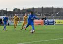 Mo Touray converts a penalty for Warrington Rylands at Basford United