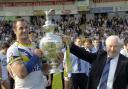 Lord Hoyle with the Challenge Cup and former Wire star Adrian Morley