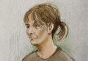 Joanne Sharkey as she appeared before Warrington Magistrates' Court this morning by sketch artist Elizabeth Cook