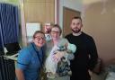Fourth time parents Jessica and Luke welcome Cillian with midwife Karyn Lowe