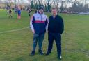 Bob Bailey, an assistant coach at Bank Quay Bulls rugby club, on Dallam playing fields with Warrington South MP Andy Carter