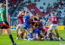 The confrontation between Huddersfield and Warrington players