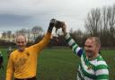 Captains Toby Macormac (l) and Phil Cunningham sharing the Bill Green Memorial Cup