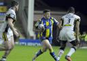 Dec Patton on the attack against Leeds Rhinos. Picture by Mike Boden