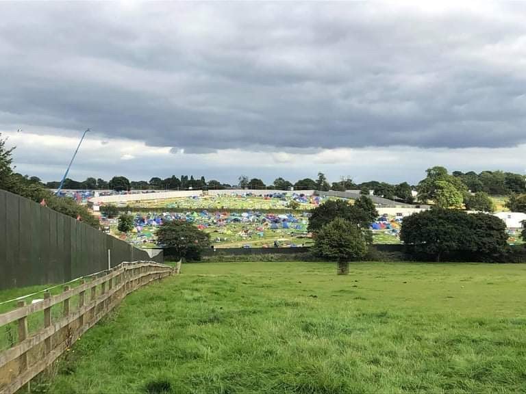 Another angle of the tents and rubbish abondoned at Creamfields