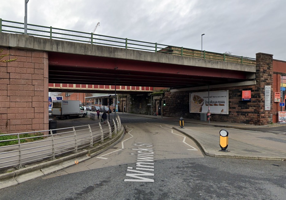 The incident occurred under the bridge near Warrington Central train station (Image: Google Maps)