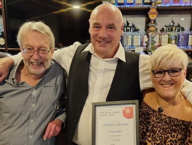 Libertys Gin Bar after winning a CAMRA award for Pub of the Season
