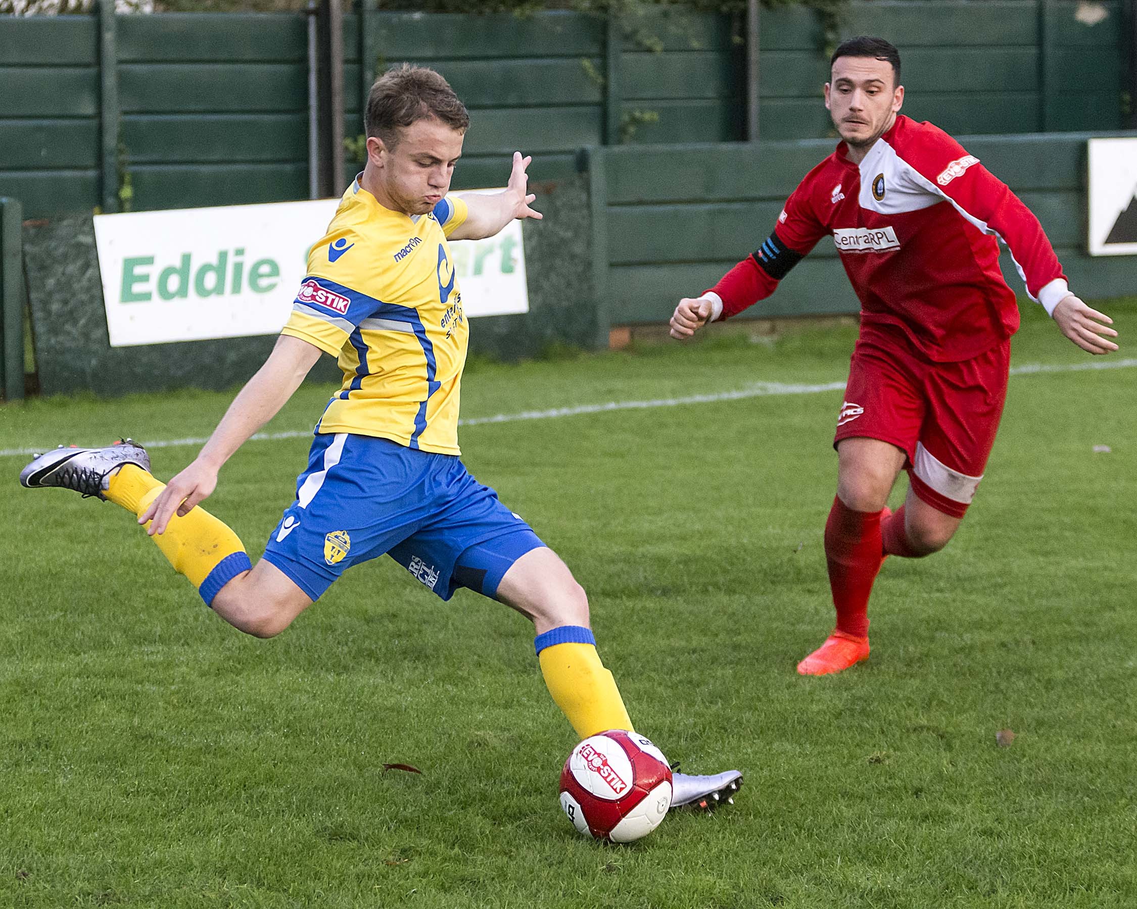Mitch Duggan in action on his Warrington Town debut against Rushall Olympic back in November 2016. Picture: John Hopkins