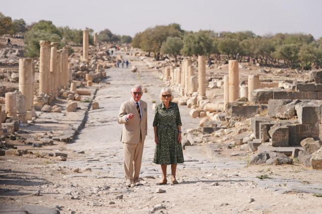 The Prince of Wales and Duchess of Cornwall during a walking tour of Umm Qais