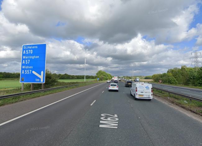 The incident occurred on the M62 between junction seven for Rainhill Stoops and eight for Burtonwood (Image: Google Maps)