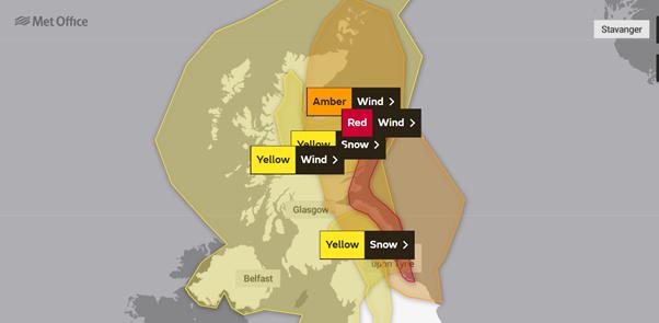 What does a Met Office red weather warning mean?