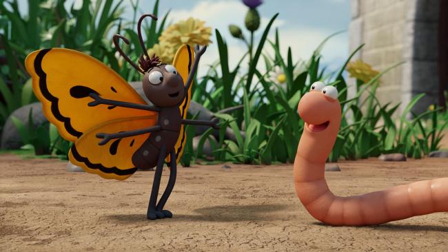 Superworm. Pictured: Butterfly (voiced by Patricia Allison) and Superworm (voiced by Matt Smith)