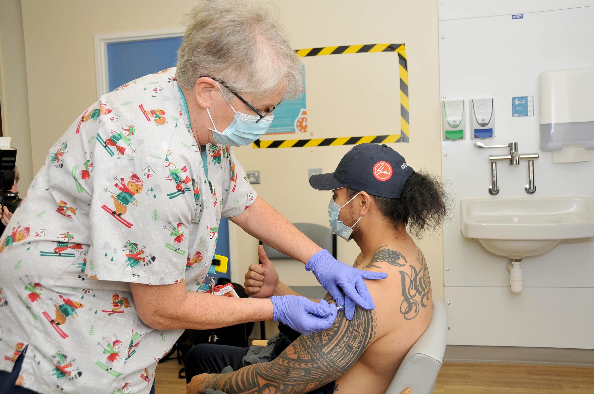 Peter Matautia receives his Covid booster vaccine at Warrington Hospital (Image: Dave Gillespie)