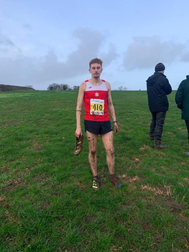 Warrington Guardian: Jordan Jones after his footwear issues during the 2022 Cheshire Cross Country Championships