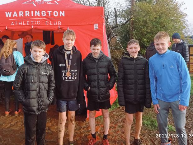 Warrington Guardian: A selection of the Warrington AC under 15s boys' team after racing in the Cheshire Cross Country Championships