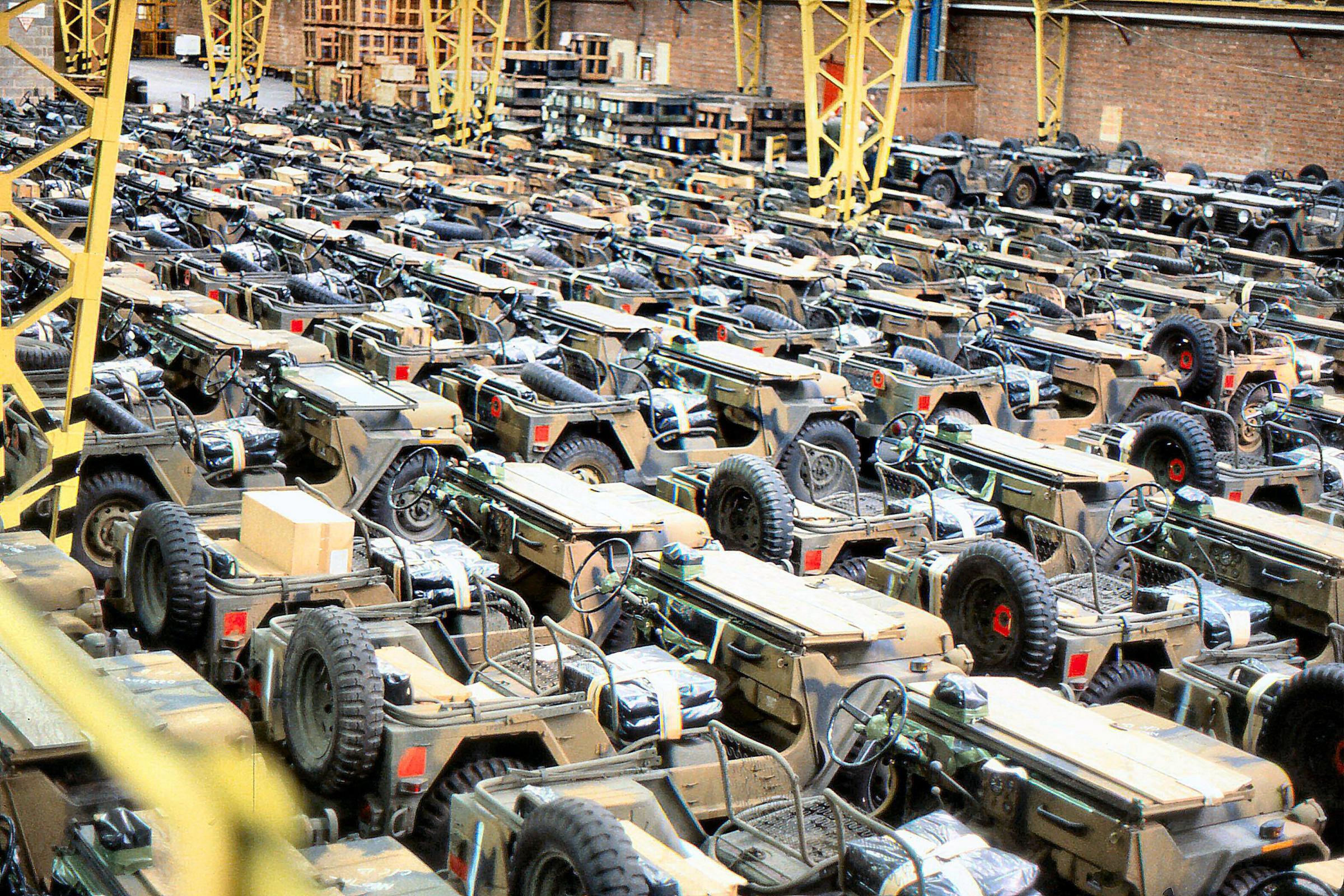 Rows upon rows of jeeps stationed at the base