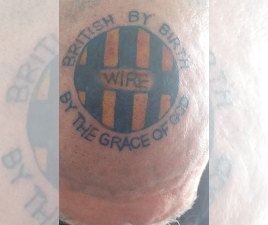 Warrington Wolves fan Geoff Bell gets Wire tattoo