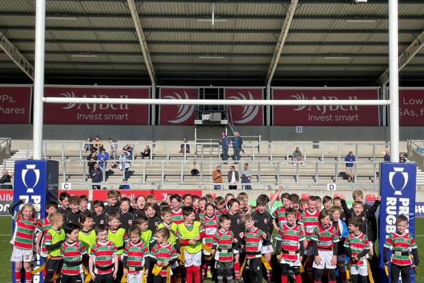 Warrington RUFC’s under 9s having played on the pitch at half time of Sale Sharks’ clash with Wasps