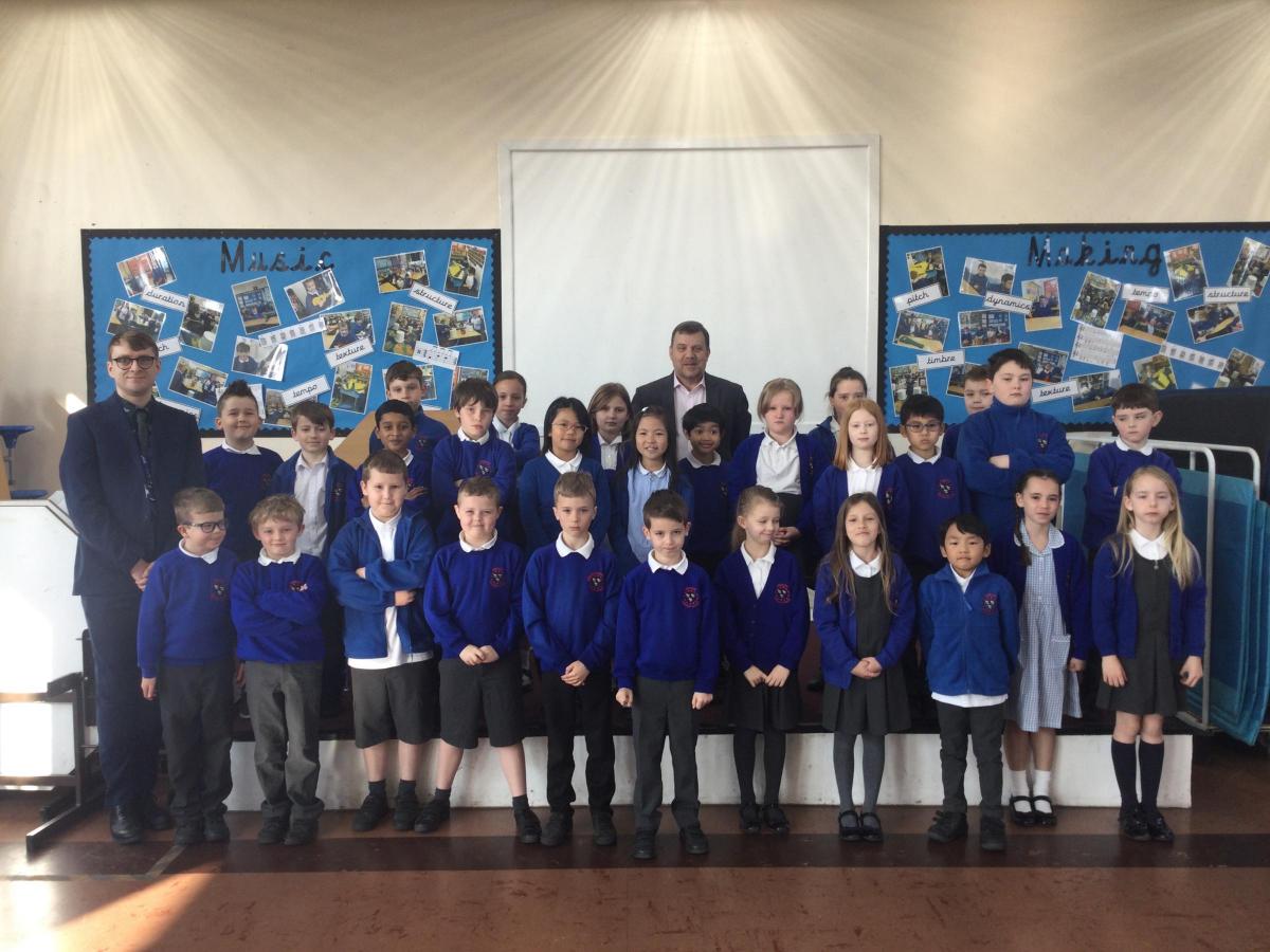 Adam Goodall's year three class with MP Andy Carter