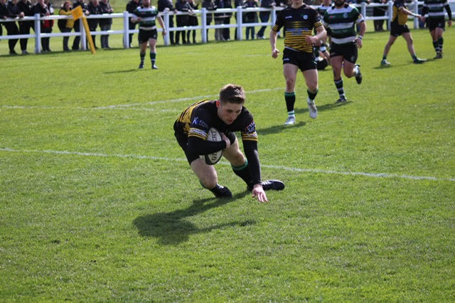 Nathan Beesley touches down for Lymm. Picture: Tim Martin