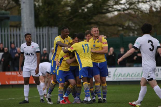 The celebrations that followed Eddie Clarke's goal. Picture by Lewis Tate