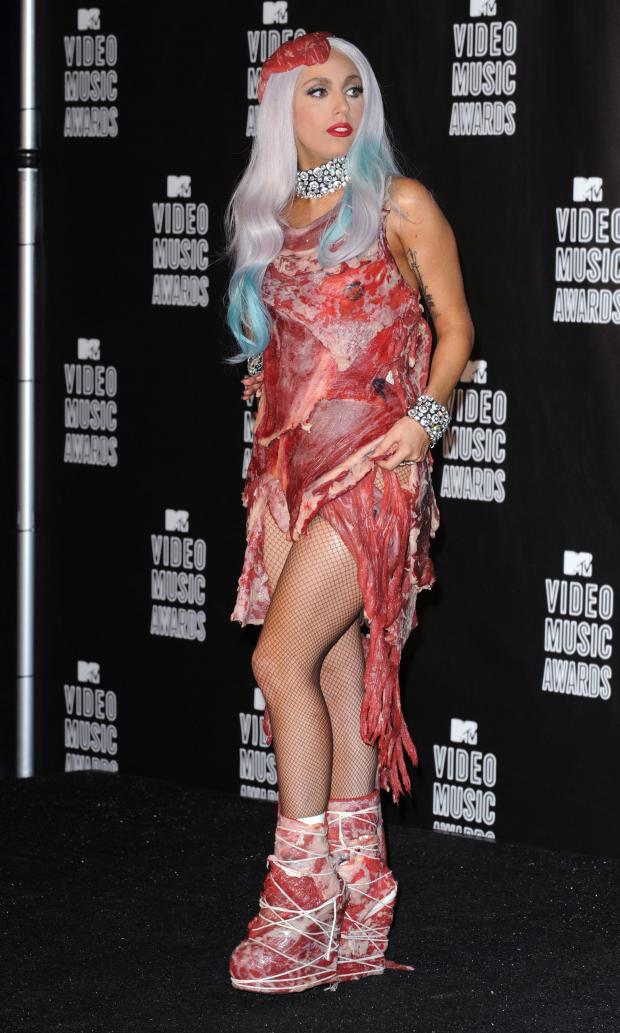 Warrington Guardian: Lady Gaga's meat dress. Credit:PA
