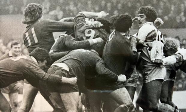 Warrington Guardian: A punch-up at a scrum during a Warrington Wolves clash with Bradford Northern