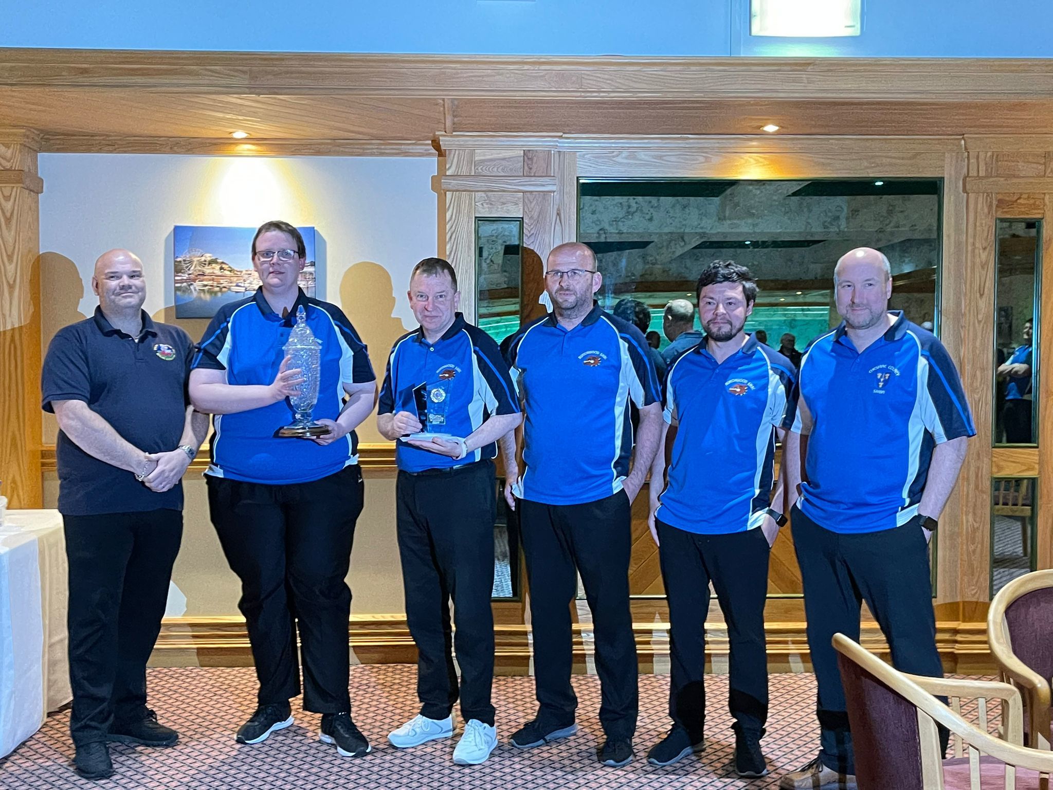 The winning Burtonwood Community Centre short mat bowling team