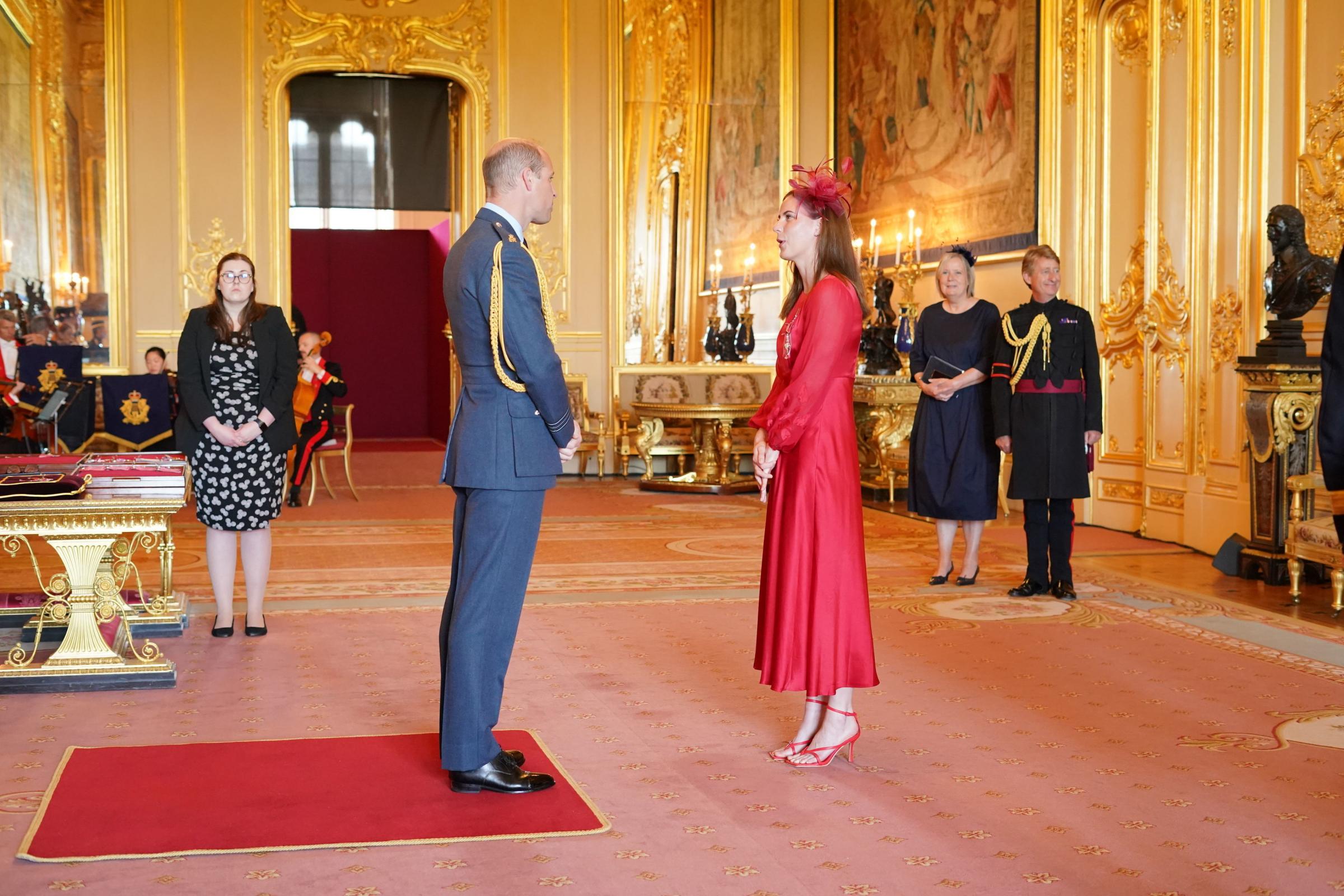 Kathleen Dawson is made an MBE (Member of the Order of the British Empire) by the Duke of Cambridge at Windsor Castle. Picture: Jonathan Brady/PA Wire
